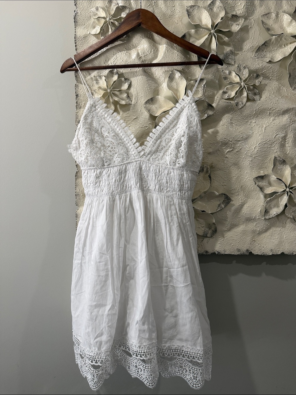 Zara White Embroidered Lace Mini Dress Size M Cotton Boho Cottagecore